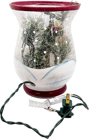 Transpac Crackle Glass Christmas Themed Lighted Floral Hurricane Vase 6"" Dx7.75 H Plug in (Snowman), Y364XZU in Saudi Arabia