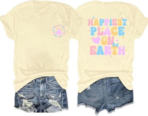 Womens Happiest Place on Earth Shirts Vintage Tshirts Summer Oversized Graphic Tee Family Outfits in Saudi Arabia