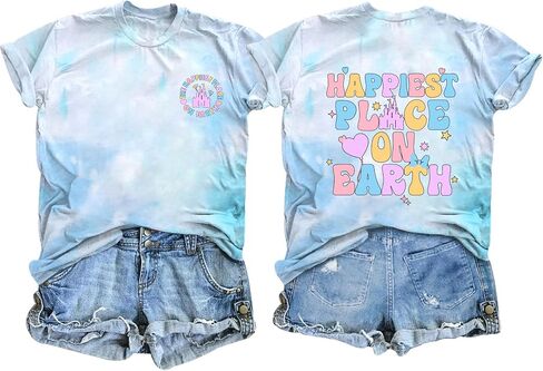 Womens Happiest Place on Earth Shirts Vintage Tshirts Summer Oversized Graphic Tee Family Outfits in Saudi Arabia