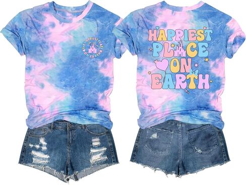 Womens Happiest Place on Earth Shirts Vintage Tshirts Summer Oversized Graphic Tee Family Outfits in Saudi Arabia