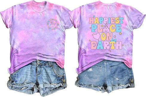 Womens Happiest Place on Earth Shirts Vintage Tshirts Summer Oversized Graphic Tee Family Outfits in Saudi Arabia