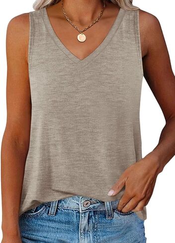 Women V Neck Curved Hem Tank Tops Summer Casual Sleeveless Loose Fit Tunic Tops 2024 in Saudi Arabia