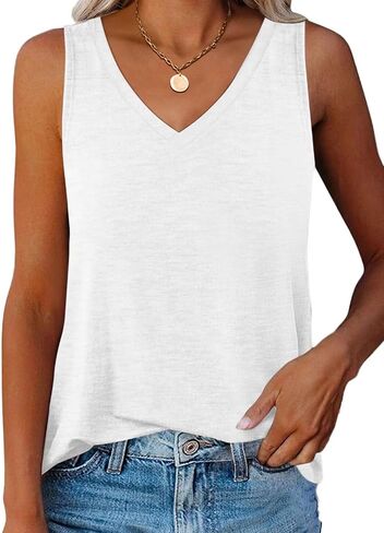 Women V Neck Curved Hem Tank Tops Summer Casual Sleeveless Loose Fit Tunic Tops 2024 in Saudi Arabia