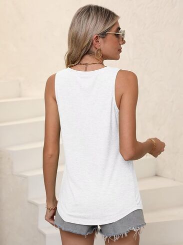 Women V Neck Curved Hem Tank Tops Summer Casual Sleeveless Loose Fit Tunic Tops 2024 in Saudi Arabia