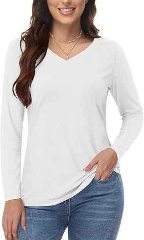 YUCOLEN Long Sleeve Shirts for Women Basic V Neck Cotton T-Shirts Soft Casual Spring Fall Shirts Tops for Women 2025 in Kuwait