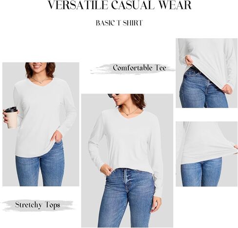 YUCOLEN Long Sleeve Shirts for Women Basic V Neck Cotton T-Shirts Soft Casual Spring Fall Shirts Tops for Women 2025 in Kuwait