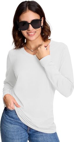 YUCOLEN Long Sleeve Shirts for Women Basic V Neck Cotton T-Shirts Soft Casual Spring Fall Shirts Tops for Women 2025 in Kuwait