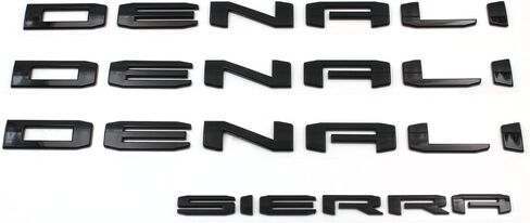 4PCS Gloss Black Door Denali HD Rear Denali Sierra Emblems Letters Compatible with 2019-2024 Sierra 1500 2500hd 3500hd (Denali HD Gloss Black) in Kuwait