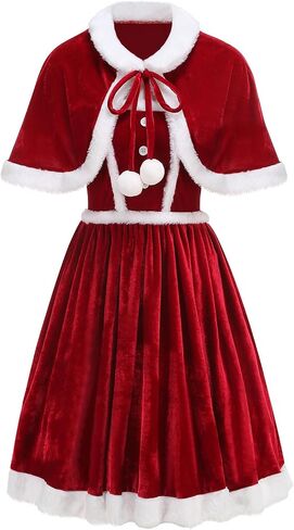 Christmas Costumes for Women Mrs. Claus Adult Costume Red Christmas Dress Suit with Cape Santa Claus Outfit in Saudi Arabia
