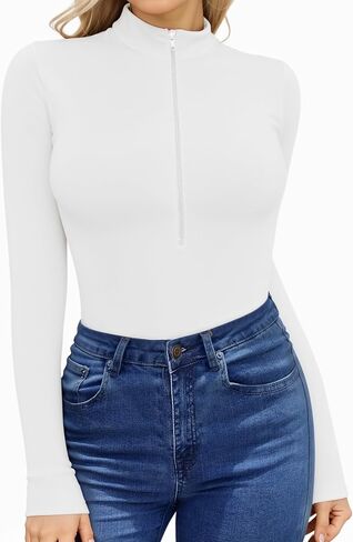 HERLOLLYCHIPS Womens Long Sleeve Tops Mock Turtle Neck Zip Up Short Sleeve Ribbed Deep V Sexy Casual Shirts in Saudi Arabia