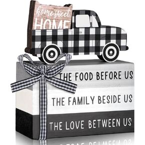 Farmhouse Tiered Tray Decor Wooden Home Sweet Home Truck Tiered Tray Decor Shelf Decorations Black and White Wooden Book Decor Rustic Truck Decor Sign for Window Shelf Desk and Home Decoration