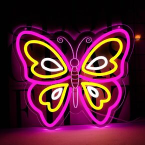 Butterfly Neon Sign for Wall Decor,Led Butterfly Lights for Party Decorations,Dimmable Butterfly Wall Decor, Neon Butterfly Sign for Girls Bedroom Bar Wedding Birthday Gifts12.2 * 14.4inch
