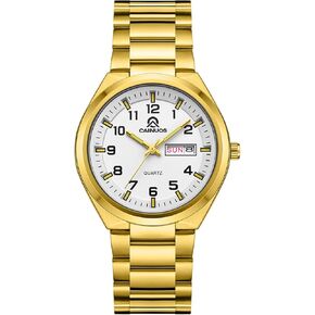 Quartz Watch, Gold Stainless Steel Bracelet, Day and Date Display