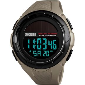 Gosasa Men's Outdoor Sports Multifunction Solar Power LED Digital Watches 50M Water Resistant