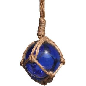 Hampton Nautical Blue Japanese Glass Ball Fishing Float with Brown Netting Decoration 2"