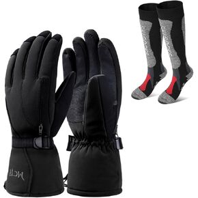 MCTi Mens Ski Gloves MC1605 One Pair(Black, Large) Over The Calf Ski Socks MS01 Two Pairs(Black, Large)