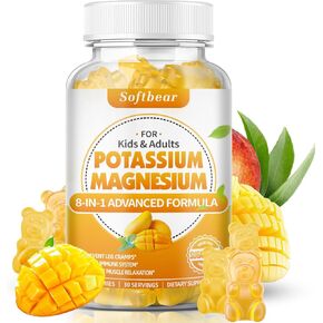 softbear Potassium Magnesium Gummies for Women, Calcium Magnesium Potassium Supplements with Vitamins Sugar-Free Potassium Citrate Gummies Support Muscle Health, Mango Flavor 60 Count