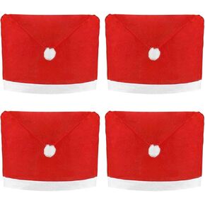 Disposable Christmas Chair Covers Set of 6,Red and White Santa Claus Hat Chair Back Covers for Xmas Holiday Festival Indoor Kitchen Bar Counter Stools Decorations Dining Room Table Decor (4PC)