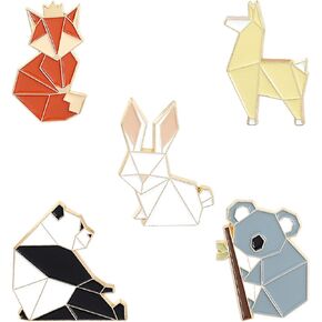 ROFARSO Origami/Paper-Folding Animal Enamel Lapel Pin Set Cartoon Fox Rabbit Dog Panda Koala Enamel Pin, Accessory for Backpacks Clothing Bags Hats Shirts (5piccs pin set)