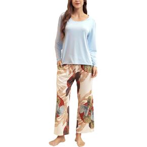 Nanxson Womens Pajamas Set Print Long Sleeve Sleepwear Tops with Capri Pants Pjs Lounge Set