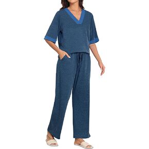 Pajamas for Women Set 2 Piece Short Sleeve Lounge Sets Soft Pjs and Long Pajama Pants Casual Loungewear Sleepwear
