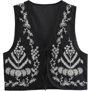 MakeMeChic Women's Tribal Print V Neck Tie Front Vest Sleeveless Crop Boho Tank Top