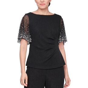 Alex Evenings Women's Metallic Knit Blouse, Formal Dress Shirt (Petite and Regular Sizes)