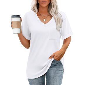 WIHOLL Womens T Shirts V-Neck Short Sleeve Summer Tops Casual Basic Tees 2025 Trendy