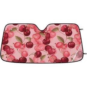 Cute Cherry Car Windshield Sun Shade Fruit Pattern Front Window Sunshades Foldable UV Ray Sun Visor Protector for Sedans SUV Trucks Sun Shield Keep Your Vehicle Cool