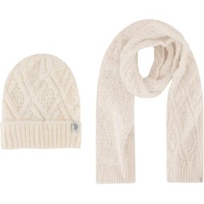 U.S. Polo Assn. womens Beanie Hat and Scarf Set, Diamond Sequin Cable Knit Winter Cap and Scarf