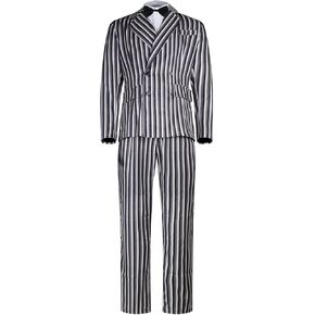 Men's 1920s Gangster Family Cosplay Black and White Striped Blazer Pants Shirt Tie Set Halloween Costume