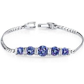 سوار PEORA مقلد من 5 أحجار من الكسندريت للنساء من الفضة الإسترلينية 925، متغير اللون 5 قيراط إجمالي الشكل الدائري، طول 7 1/4 بوصة، مجوهرات ألكسندريت متغيرة اللون، حجر بخت شهر يونيو in Kuwait