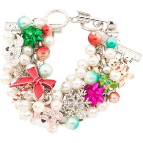 Betsey Johnson Womens Christmas Pearl Statement Bracelet