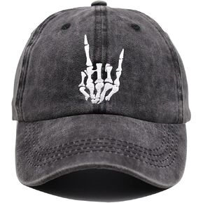 Skeleton Hand Hat, Skull Finger Baseball Cap Adjustable Washed Distressed Denim for Men Women