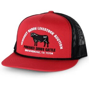 WHISKEY BENT HAT CO. Whiskey Ranch Livestock Cattle Adjustable Snapback Hats (US, Alpha, One Size, Red/Black Livestock Auction)