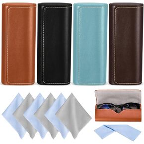 4Pack Glasses Case, Eyeglasses Case Hard Shell, Lightweight Portable Case for Sunglasses Eye Glasses Case with Cleaning Cloth Unisex Black,Blue,Brown,Maroon