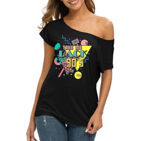 Take Me Back to The 80s 90s Shirt Women Vintage 90s Neon Shirts Off Shoulder Outfits 80s Theme Party Disco Tops