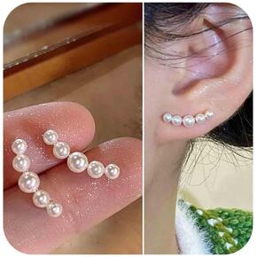 Boho Pearl Ear Crawler Earrings Pearl Climber Earrings White Pearl Climbing Earrings Vintage Cluster Pearl Stud Earrings Jewelry for Women
