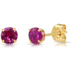14k Yellow Gold 5MM Simulated Birthstone Stud Earrings with Butterfly Push backings, Available in 12 colors