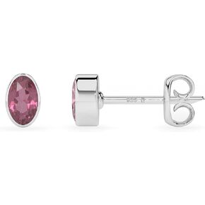 Natural Pink Tourmaline Stud Earrings for Women in Sterling Silver, October Birthstone Jewelry Gifts for Her Birthday, Anniversary, Graduation, Christmas (Round/Pear/Oval, Bezel Set)
