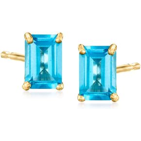 RS Pure by Ross-Simons 1.00 ct. t.w. Swiss Blue Topaz Stud Earrings in 14kt Yellow Gold