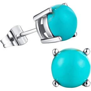 Turquoise Stud Earrings for Women Men 18k Rose Gold Plated 7mm Round Birthstone Earrings as Gift for Women
