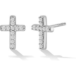 14K Gold or Platinum Plated Cross Stud Earrings for Women with Cubic Zirconia