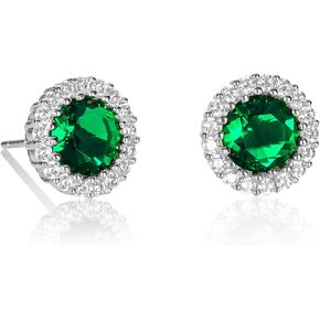 925 Sterling Silver Halo Earrings for Women with White, Green, Blue, or Red Cubic Zirconia Stones, Classic Halo Earrings for Women in Silver, Gold or Rose Gold, Jewelry for Women in Kuwait