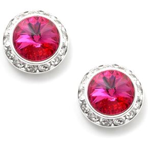Silver Fuchsia Rhinestone 21mm Rondelle Circle Round Shape Stud Earrings
