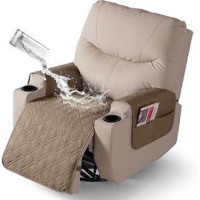 VANSOFY Recliner Chair Covers 100% Waterproof Seat Cover with Arm Reclining Cover Non-Slip Recliner Chair Covers Furniture Protector Washable Slipcover with Pocket for Pets, Dogs(Light Brown，22")