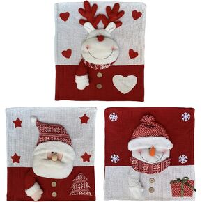 3 Pack Christmas Chair Covers Original Chair Slipcover Protectors Red Santa Claus Snowman Reindeer Chair Back Covers for Dining Room, Xmas Eve Party Decor