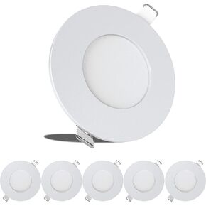 Leisure LED 5 Pack RV Boat Recessed Ceiling Light 240 Lumen Super Slim LED Panel Light DC 12V 3.375" 3W Full Aluminum Downlights, Natural/Neutral White (Natural White, 5 Pack)