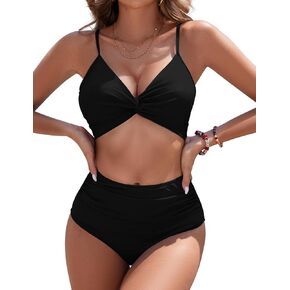 Women High Waisted Bikini Sets Tummy Control Two Piece Swimsuits Twist Cross Bathing Suit