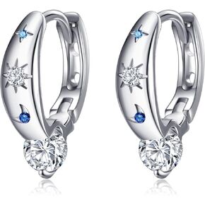 Moon Star Earrings Sterling Silver Star Moon Huggie Hoop Earrings Celestial Jewelry Gifts for Women